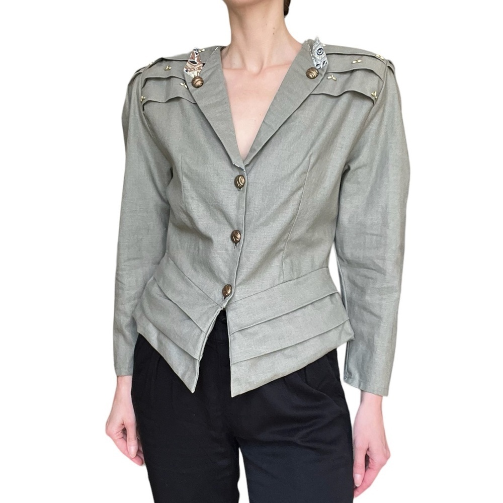 Women's 90’s Olive Green Blazer with Embellished Shoulders